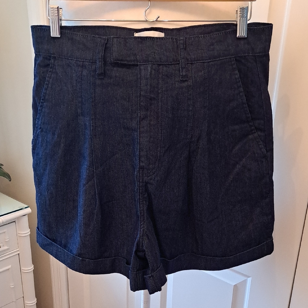 NWOT FRAME Womens 100% Dark Wash Cotton Pleated Denim Dress 3" Bermuda Shorts 10